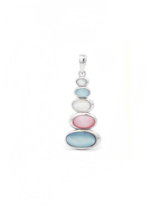 Sterling Silver Stacked Cairn Pendant – Multicolor Mother of Pearl Oval Cabochons - Pendant