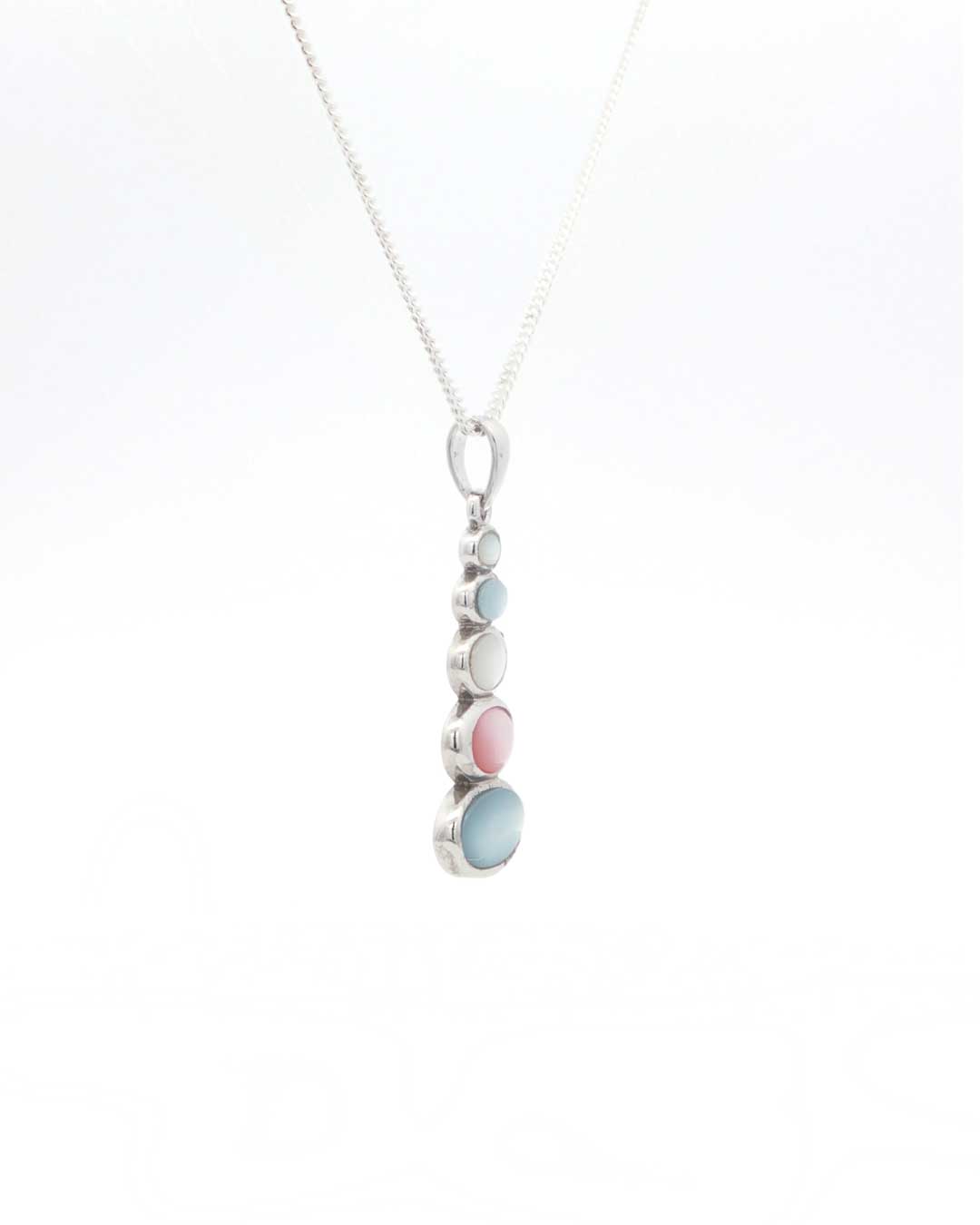 Sterling Silver Stacked Cairn Pendant – Multicolor Mother of Pearl Oval Cabochons - Pendant