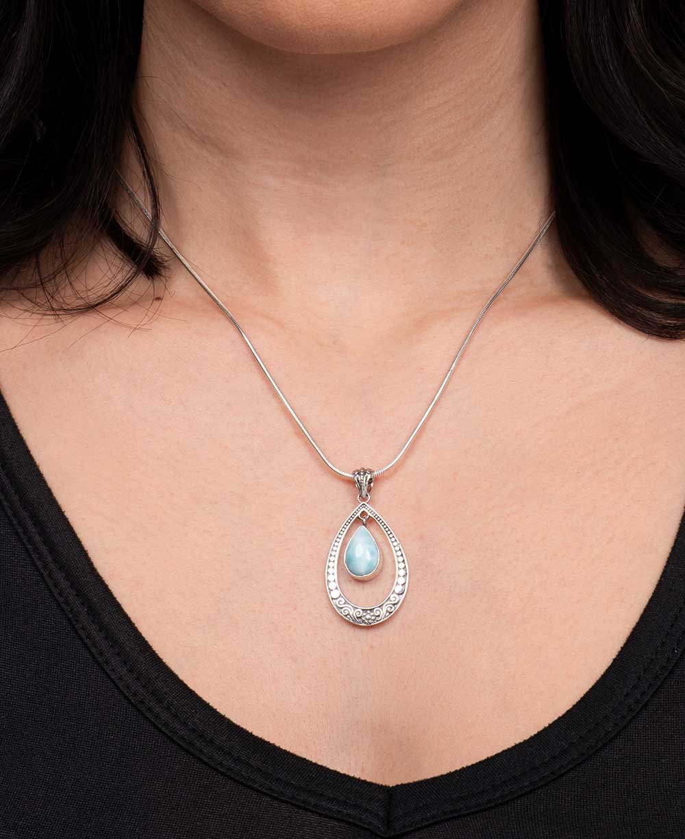 Sterling Silver Swaying Larimar Pendant - Pendants