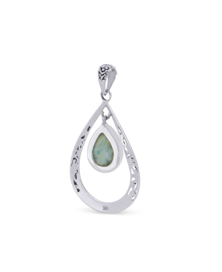 Sterling Silver Teardrop Floral Larimar Pendant - Pendants