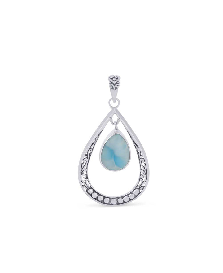 Sterling Silver Teardrop Floral Larimar Pendant - Pendants