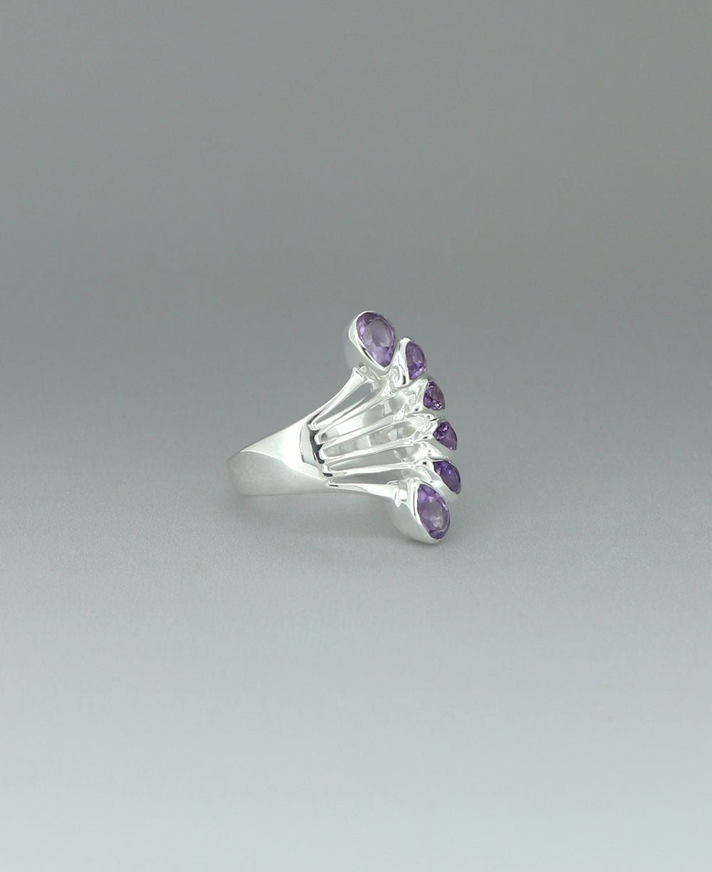 Sterling Silver Teardrop Gemstones Amethyst Ring - Rings 7