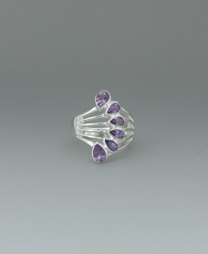 Sterling Silver Teardrop Gemstones Amethyst Ring - Rings 7