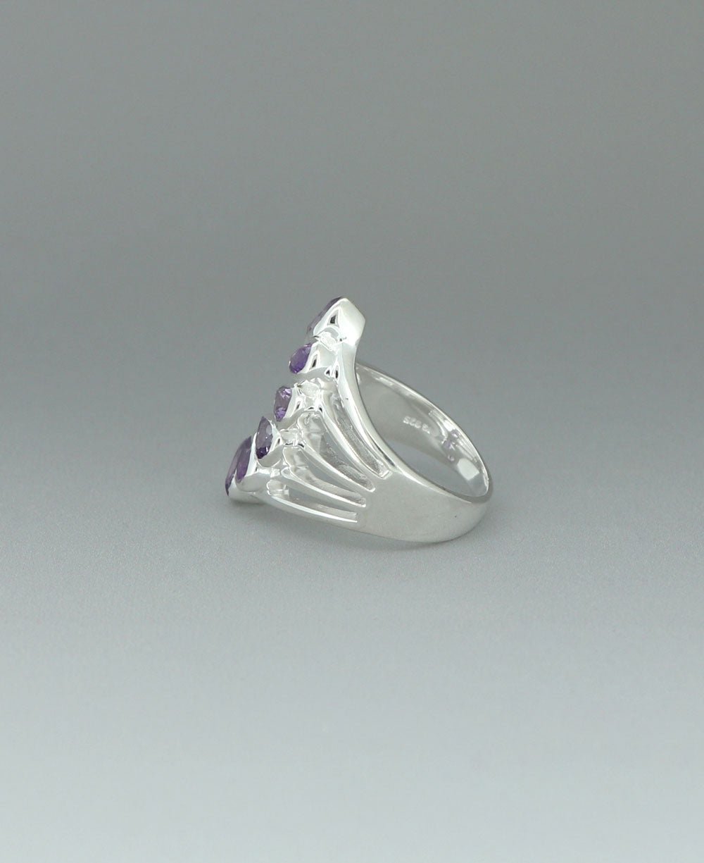 Sterling Silver Teardrop Gemstones Amethyst Ring - Rings 7