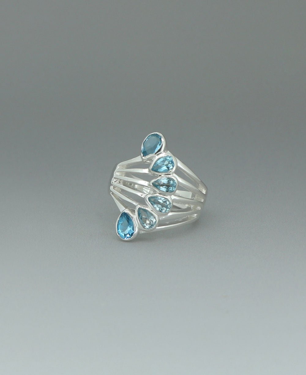 Sterling Silver Teardrop Gemstones Blue Topaz Ring - Rings 7