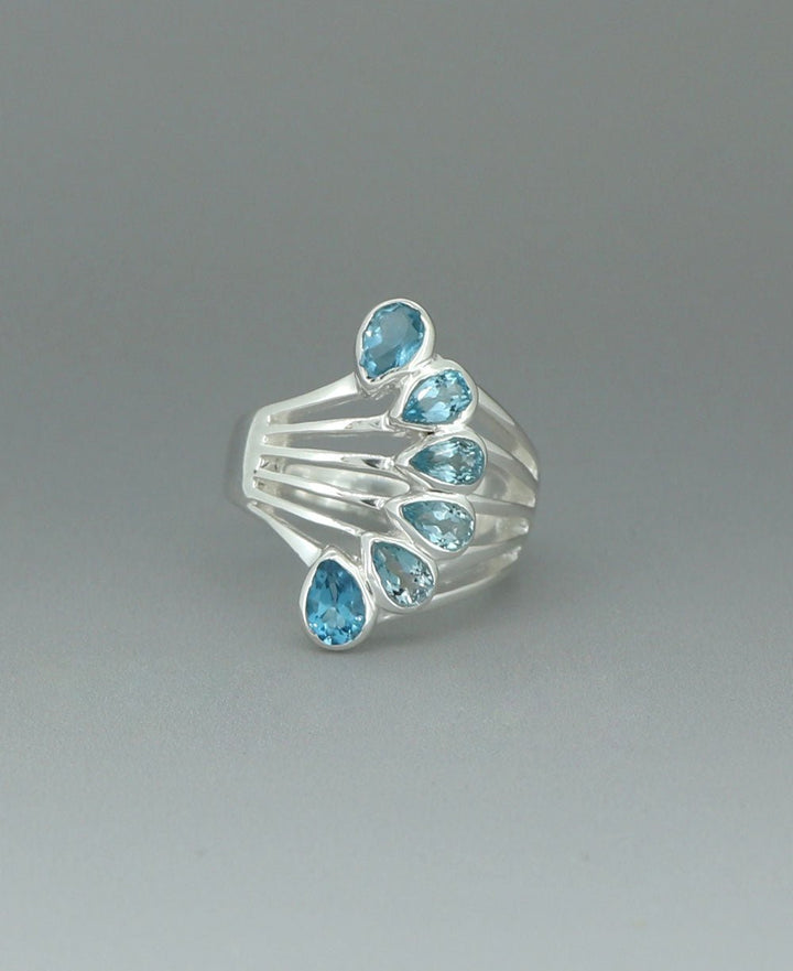 Sterling Silver Teardrop Gemstones Blue Topaz Ring - Rings 7