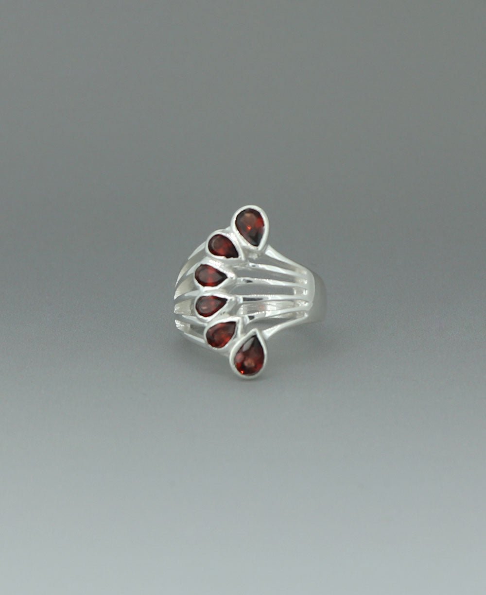 Sterling Silver Teardrop Gemstones Garnet Ring - Rings 7