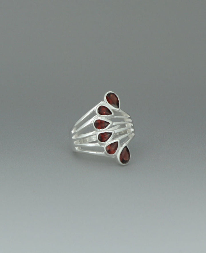 Sterling Silver Teardrop Gemstones Garnet Ring - Rings 7