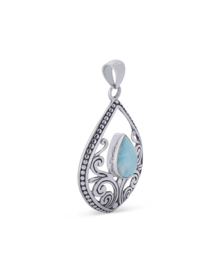 Sterling Silver Teardrop Larimar Vine Pendant - Pendants