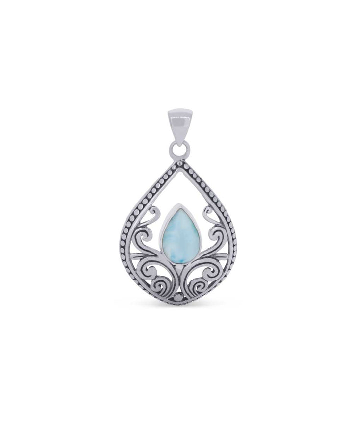 Sterling Silver Teardrop Larimar Vine Pendant - Pendants