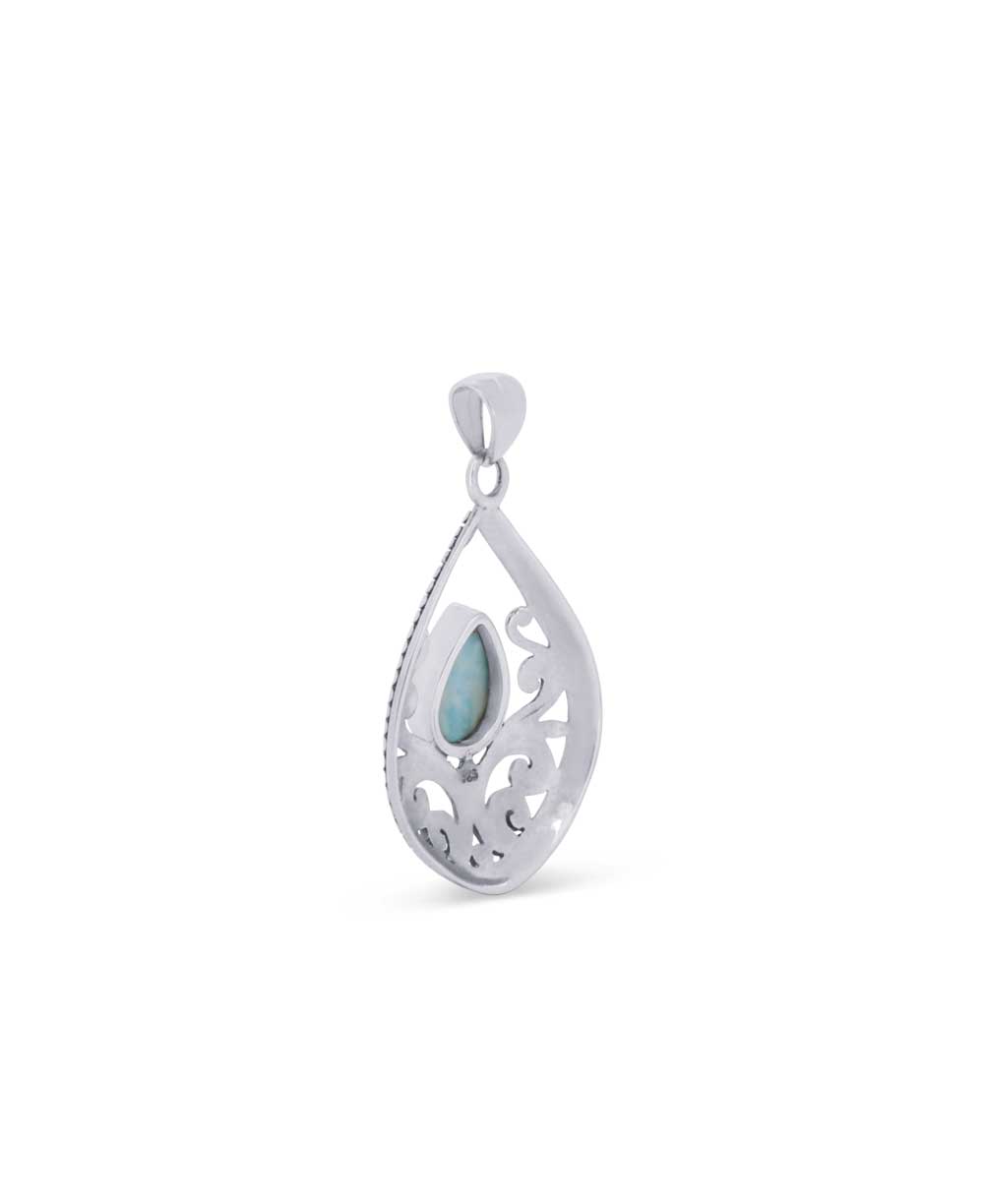 Sterling Silver Teardrop Larimar Vine Pendant - Pendants