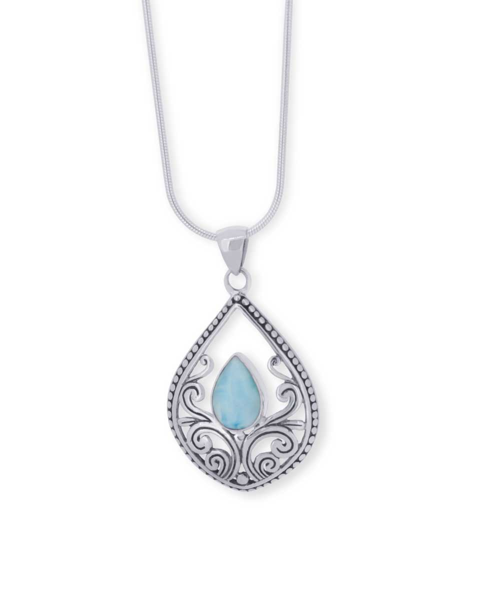 Sterling Silver Teardrop Larimar Vine Pendant - Pendants