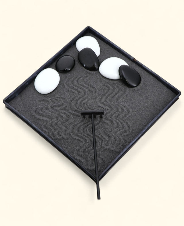 Tabletop Zen Garden with Rake and Stones – Metal Tray Meditation Set - Home & Garden