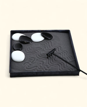 Tabletop Zen Garden with Rake and Stones – Metal Tray Meditation Set - Home & Garden