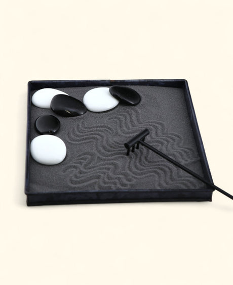 Tabletop Zen Garden with Rake and Stones – Metal Tray Meditation Set - Home & Garden