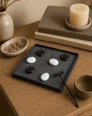 Tabletop Zen Garden with Rake and Stones – Metal Tray Meditation Set - Home & Garden