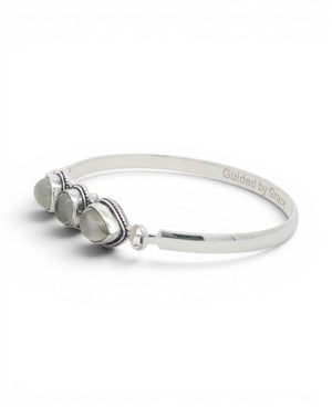 Three - Stone Moonstone Bracelet in Silver - Plated White Bronze — Guided by Grace Engraving - Jewelry