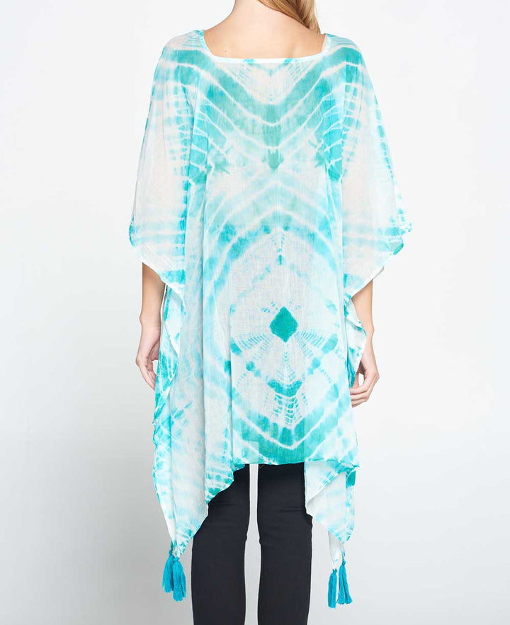 Tie and Dye Sheer Cotton Kaftan in Sea Green - Kimonos