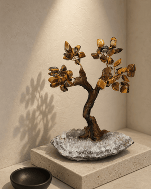 Tiger’s Eye Gemstone Tree Bonsai for Strength & Balance - New