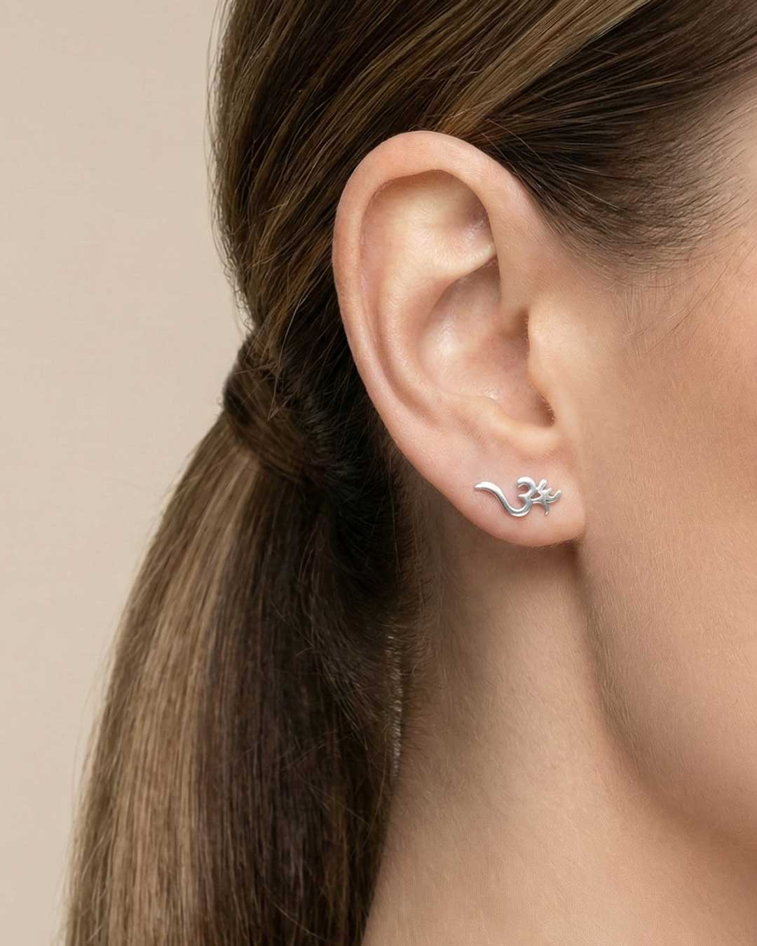 Tiny Om Stud Earrings – Sterling Silver Symbol Jewelry - Earrings