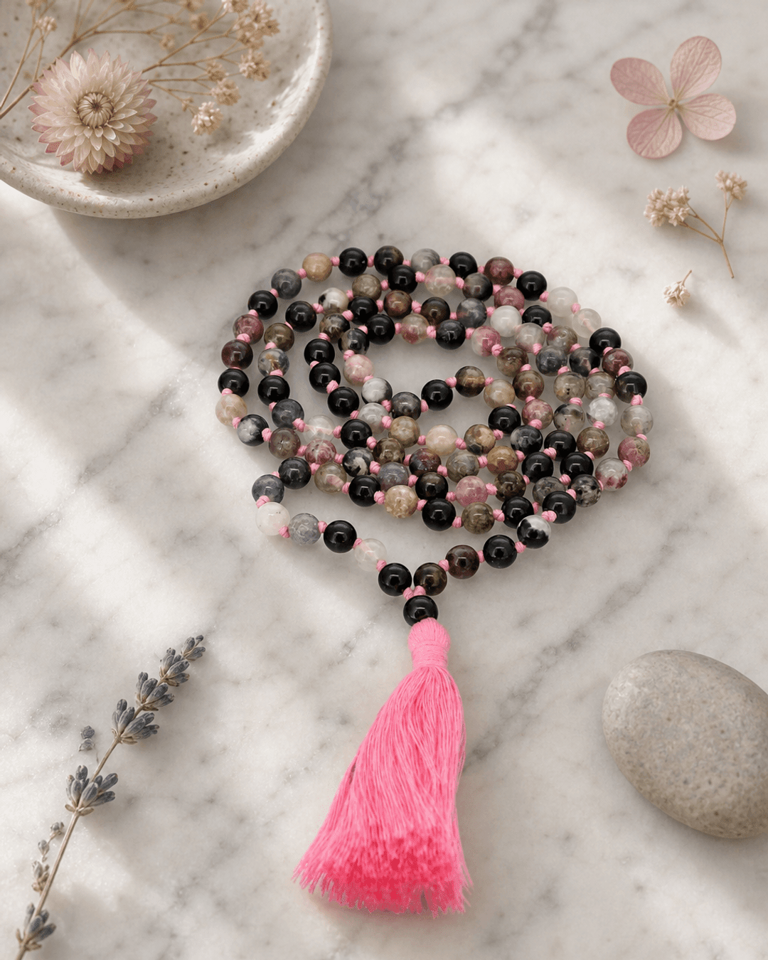 Tourmaline 108 Beads Meditation Mala, Knotted - Prayer Beads