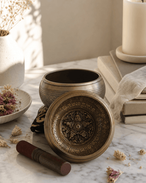 Traditional Singing Bowl with 5 Dhyani Buddhas - Hand Bells & Chimes