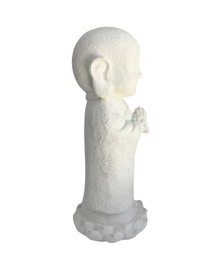 Tranquil Jizo Statue in Natural White Sandstone Finish - Sculptures & Statues