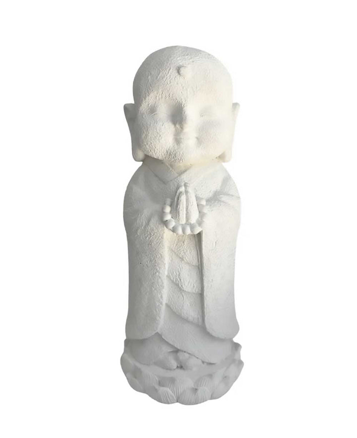 Tranquil Jizo Statue in Natural White Sandstone Finish - Sculptures & Statues