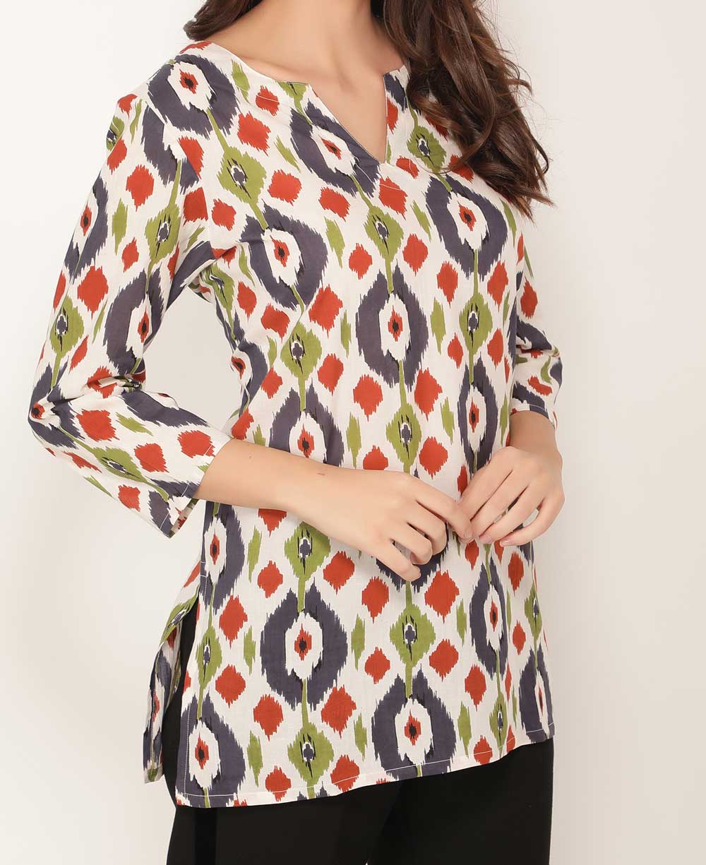 Tropical Geometry Lightweight Cotton Tunic Top - Apparel S
