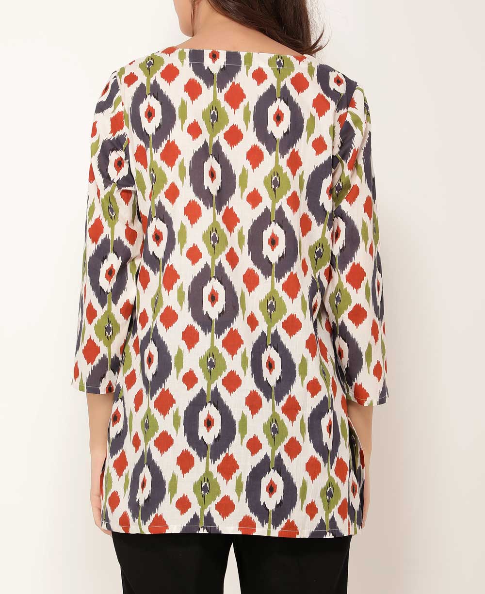 Tropical Geometry Lightweight Cotton Tunic Top - Apparel S