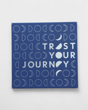 Trust Your Journey Wall Hanging – Moon Phase Art in Blue Leatherette - Posters, Prints, & Visual Artwork