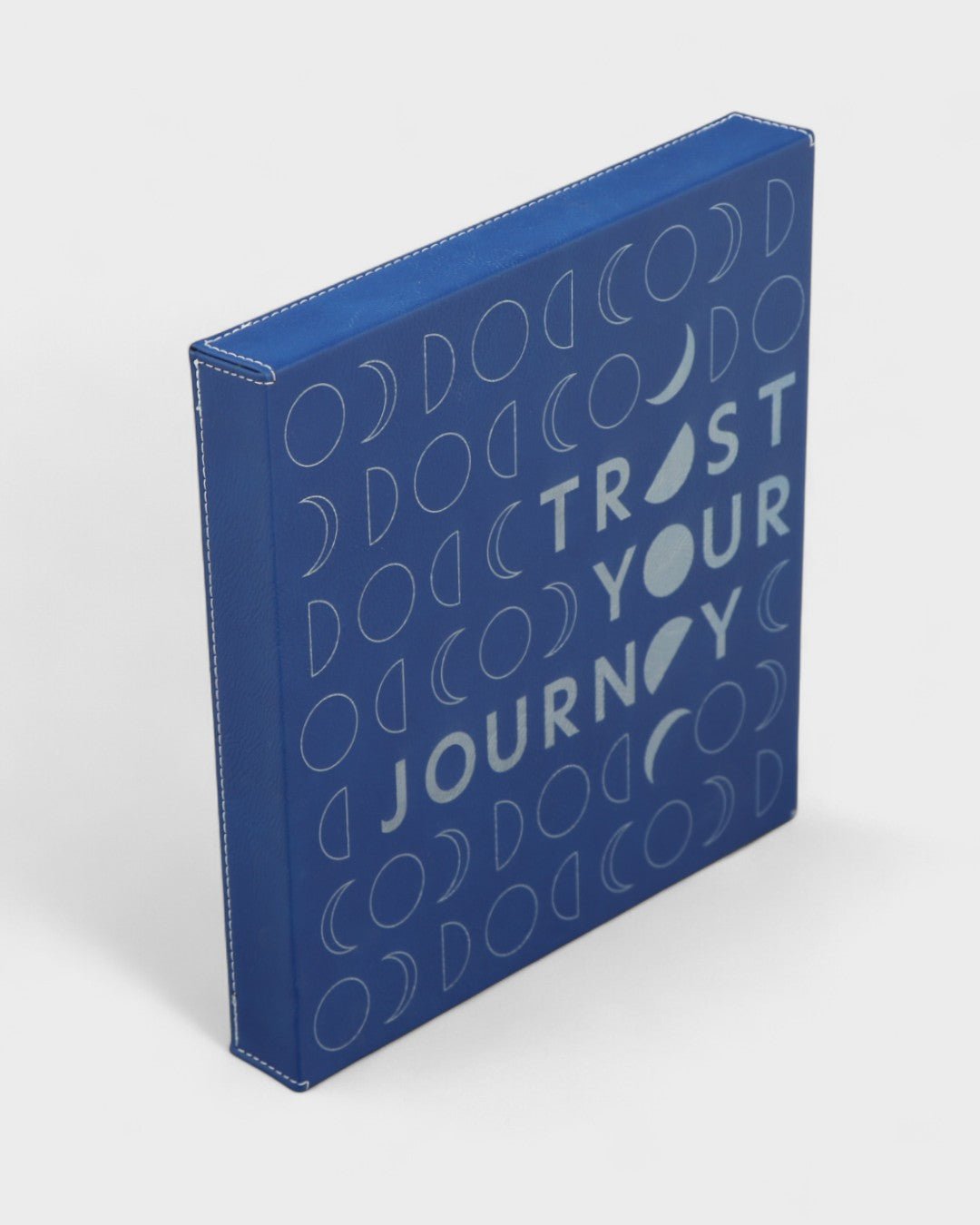 Trust Your Journey Wall Hanging – Moon Phase Art in Blue Leatherette - Posters, Prints, & Visual Artwork