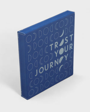 Trust Your Journey Wall Hanging – Moon Phase Art in Blue Leatherette - Posters, Prints, & Visual Artwork