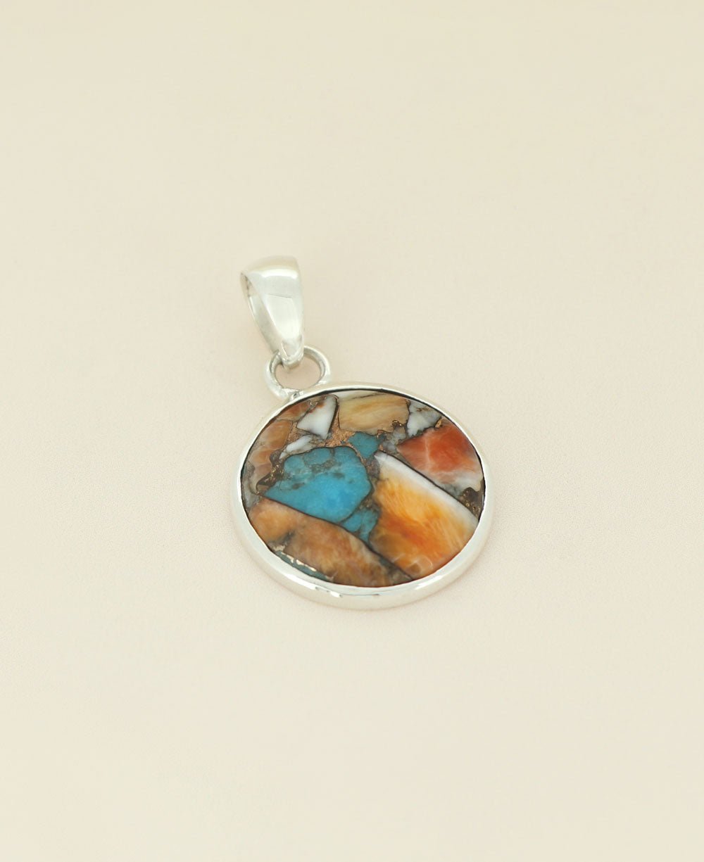 Turquoise Spiny Oyster Sterling Silver Round Pendant - Charms & Pendants