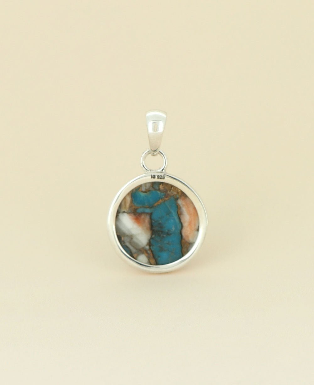 Turquoise Spiny Oyster Sterling Silver Round Pendant - Charms & Pendants