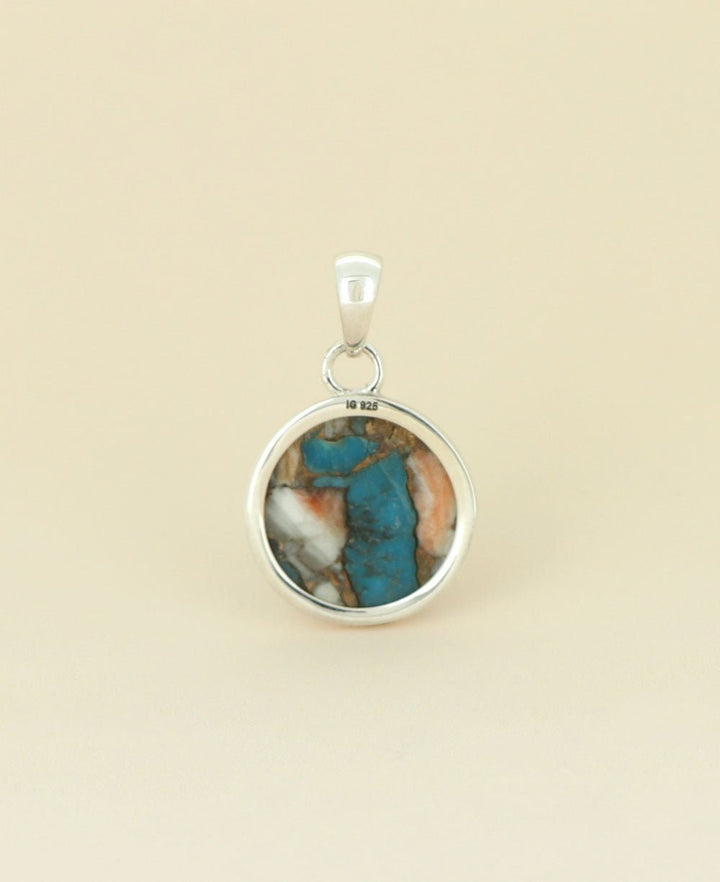 Turquoise Spiny Oyster Sterling Silver Round Pendant - Charms & Pendants