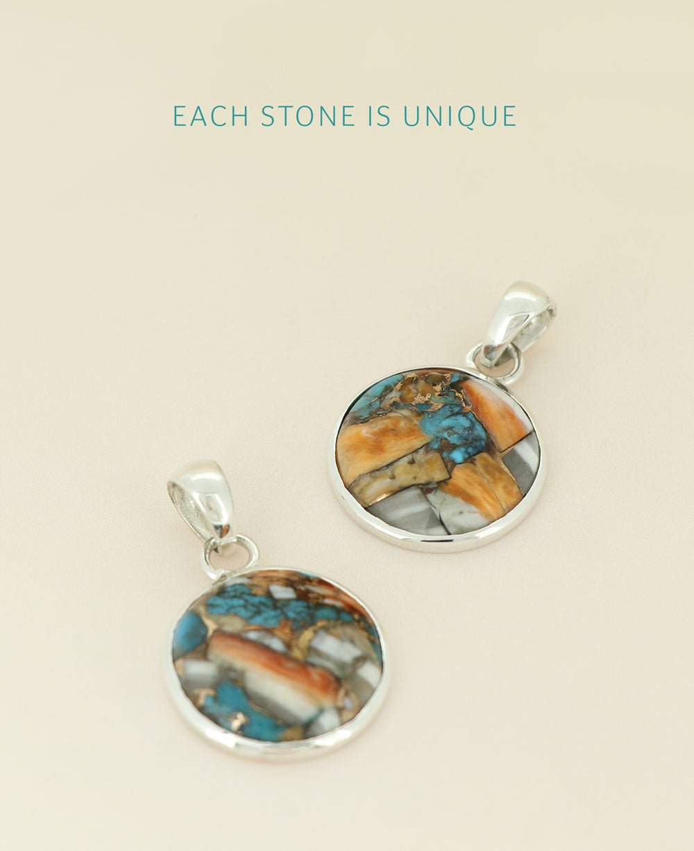 Turquoise Spiny Oyster Sterling Silver Round Pendant - Charms & Pendants