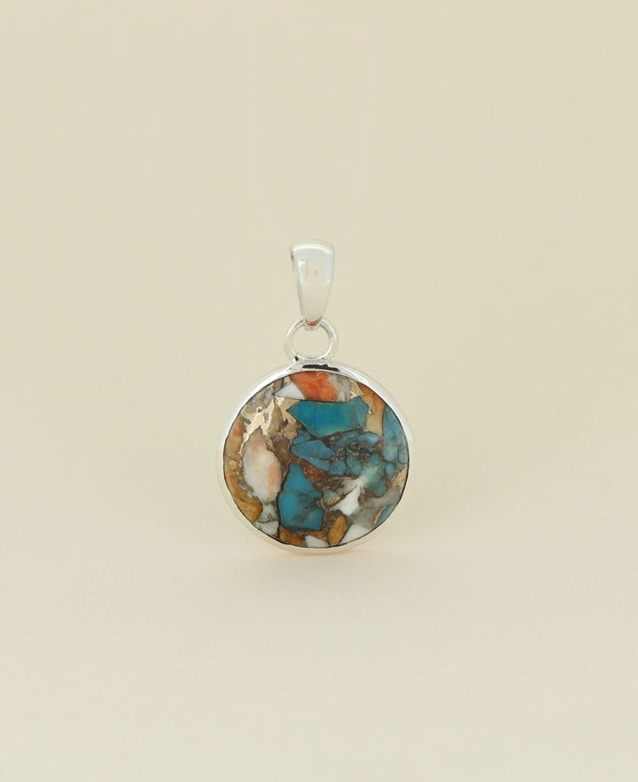 Turquoise Spiny Oyster Sterling Silver Round Pendant - Charms & Pendants