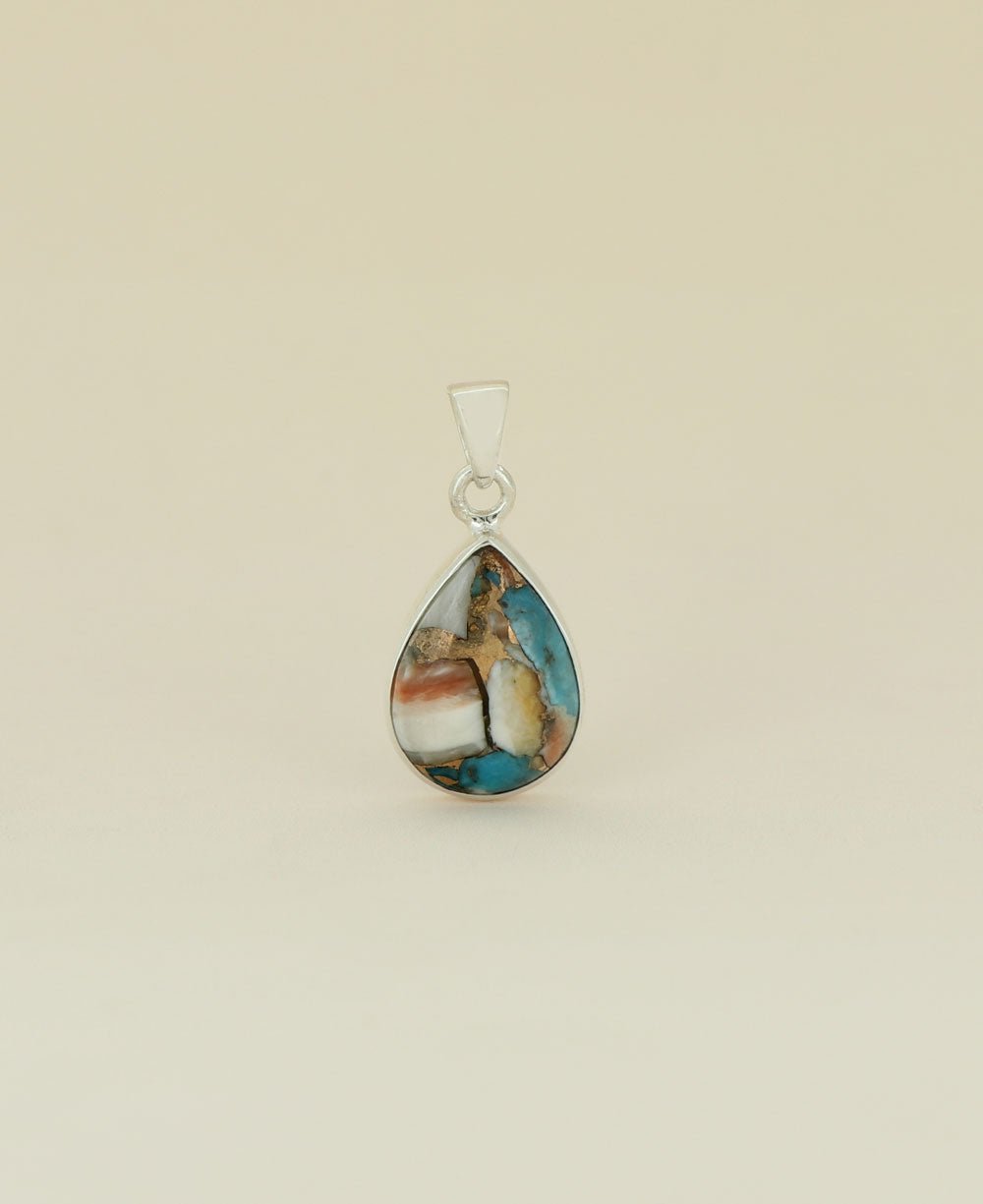 Turquoise Spiny Oyster Sterling Silver Teardrop Pendant - Charms & Pendants