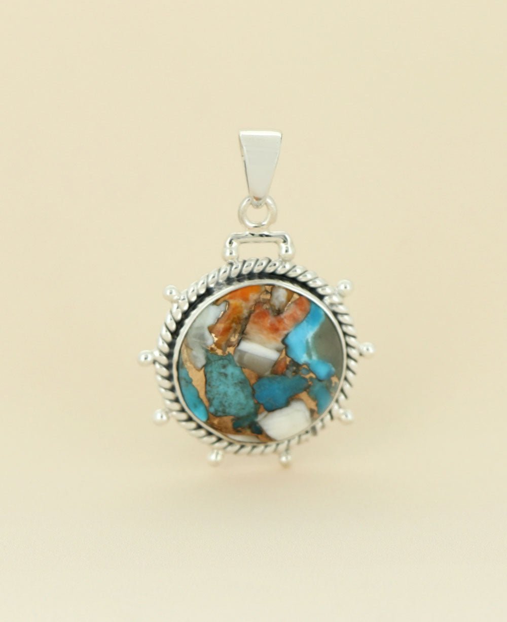 Turquoise Spiny Oyster Sterling Silver Wheel Pendant - Charms & Pendants