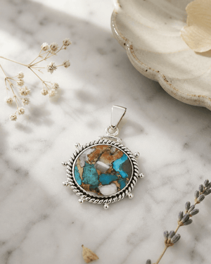 Turquoise Spiny Oyster Sterling Silver Wheel Pendant - Charms & Pendants