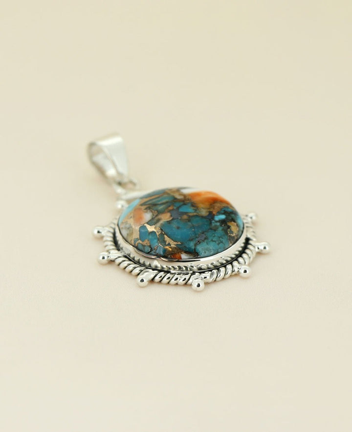 Turquoise Spiny Oyster Sterling Silver Wheel Pendant - Charms & Pendants