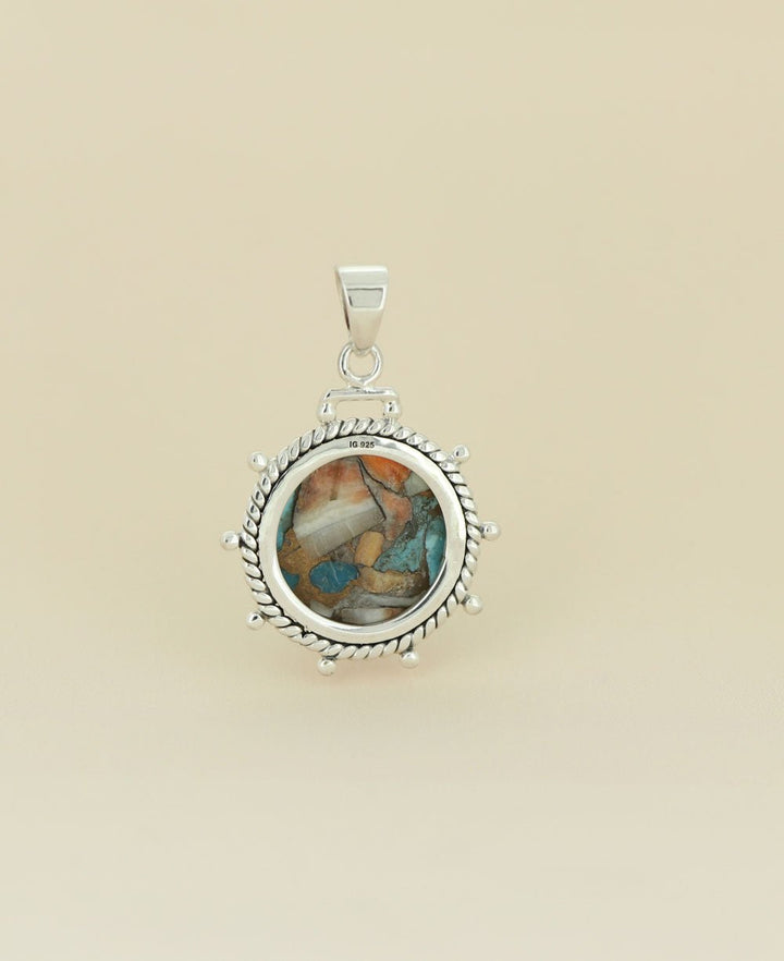 Turquoise Spiny Oyster Sterling Silver Wheel Pendant - Charms & Pendants