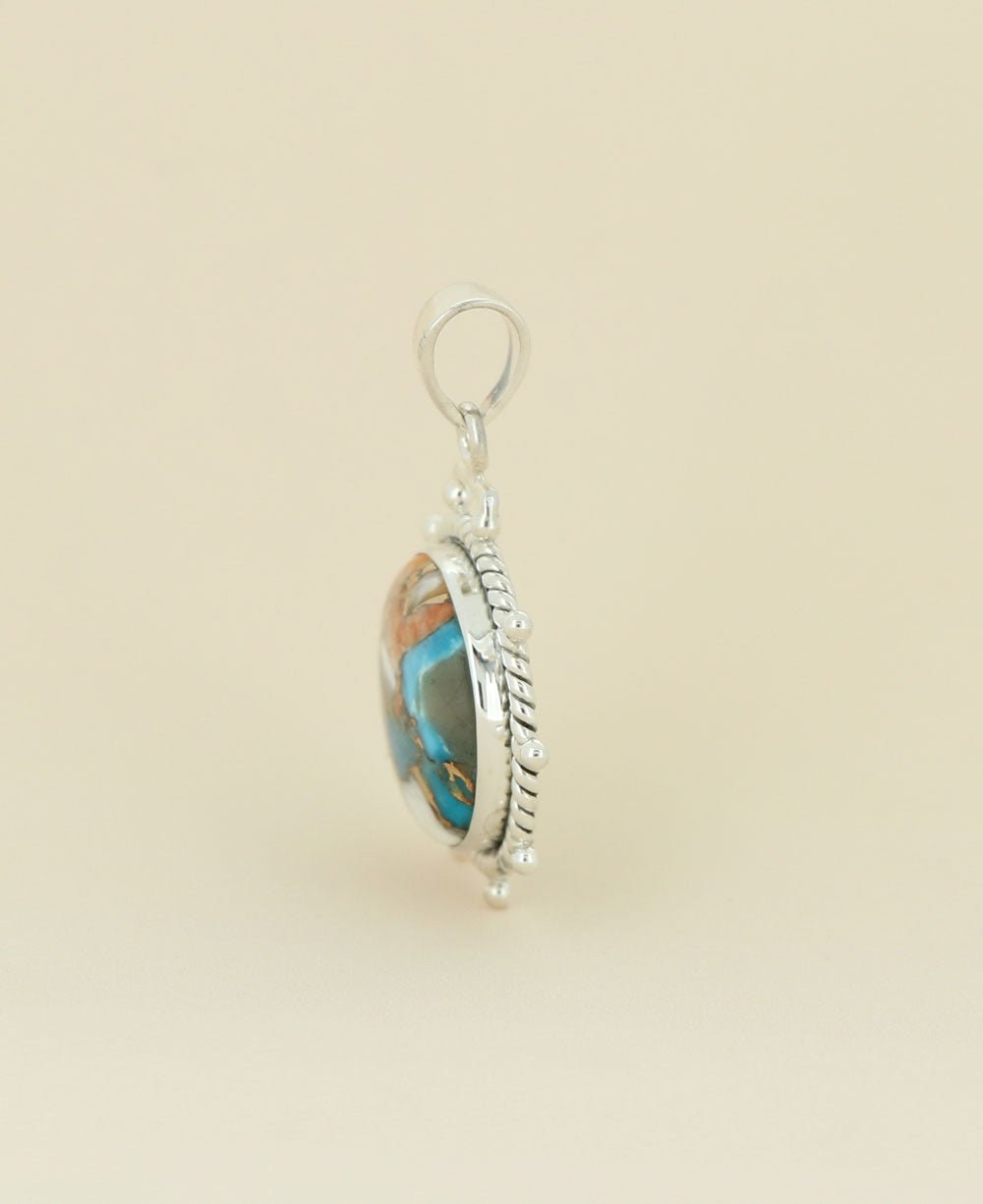 Turquoise Spiny Oyster Sterling Silver Wheel Pendant - Charms & Pendants