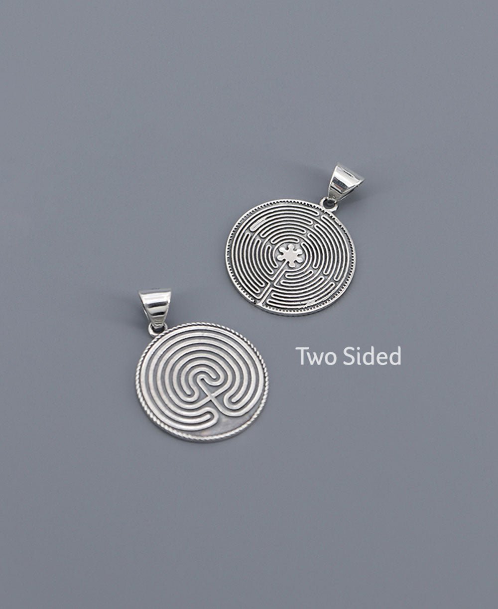 Two Sided Sterling Silver Labyrinth Pendant - Charms & Pendants