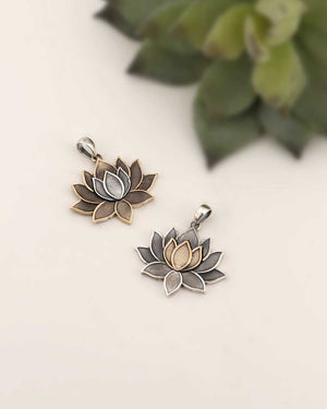Two - Tone Blooming Lotus Pendant – Sterling Silver & Bronze Antique - Style Necklace - Pendant Bronze with Silver