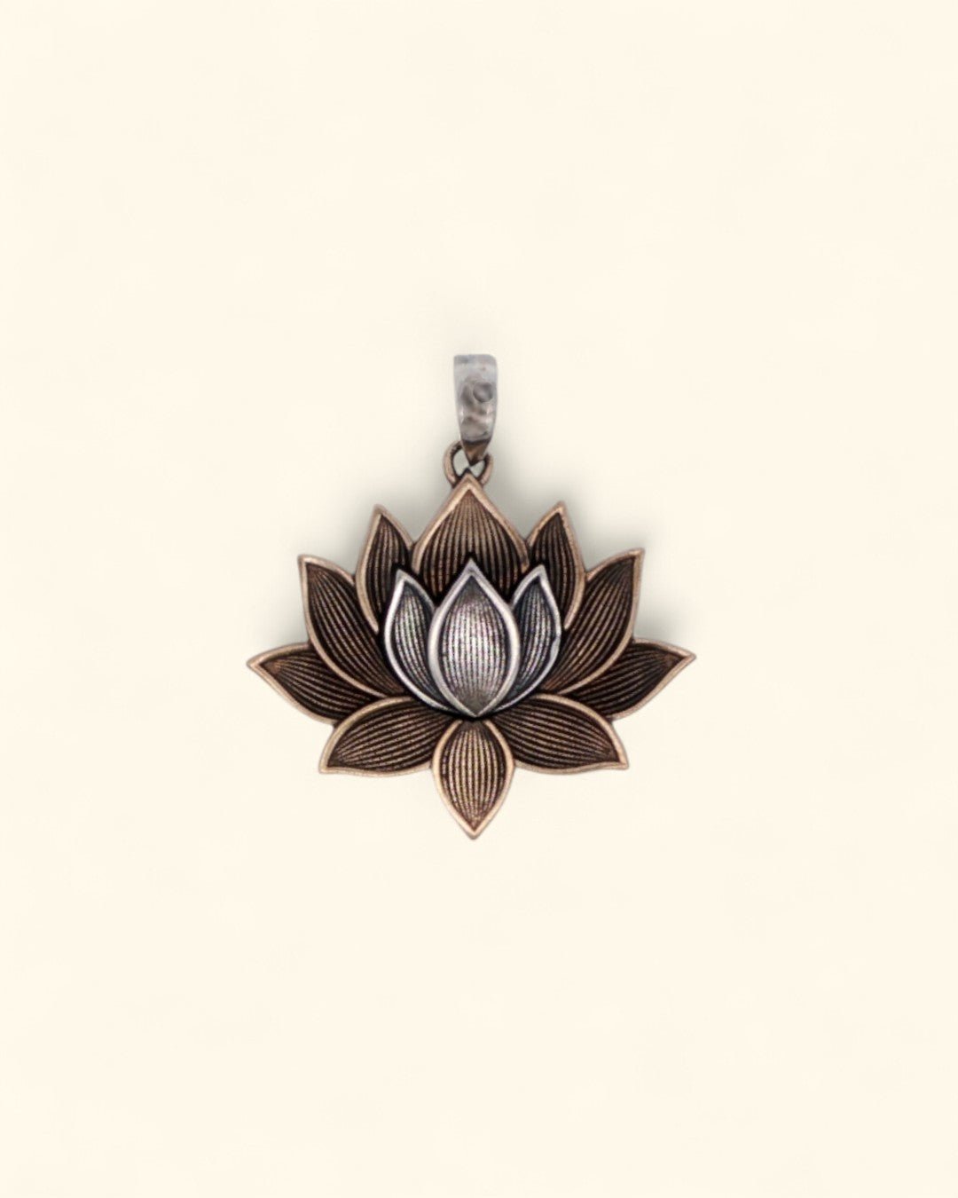 Two - Tone Blooming Lotus Pendant – Sterling Silver & Bronze Antique - Style Necklace - Pendant Bronze with Silver