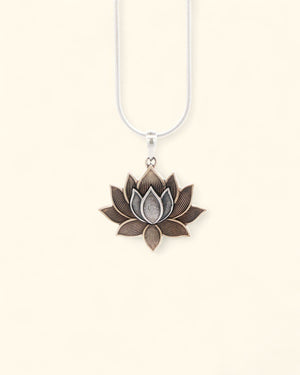 Two - Tone Blooming Lotus Pendant – Sterling Silver & Bronze Antique - Style Necklace - Pendant Silver with Bronze
