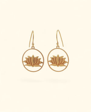 Wire Frame Lotus Dangle Earrings — Gold Plated Brass Lotus Hoops - Earrings