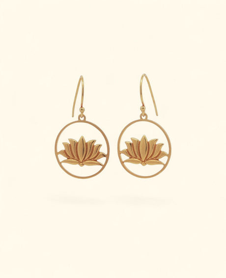Wire Frame Lotus Dangle Earrings — Gold Plated Brass Lotus Hoops - Earrings